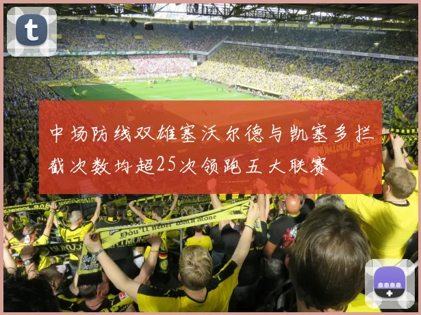 中场防线双雄塞沃尔德与凯塞多拦截次数均超25次领跑五大联赛